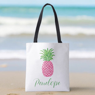 Bolso De Tela Preppy Rosa Piña Tropical Personalizado 