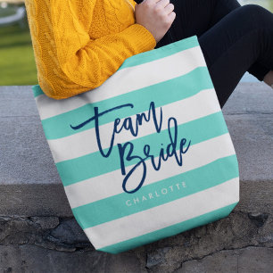Bolso De Tela Preppy Turquesa y franjas blancas Equipo azul Brig