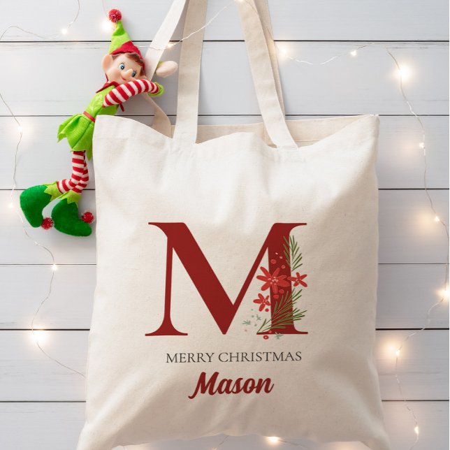 Bolso De Tela Presente de Navidad de Monograma Personalizado (Subido por el creador)