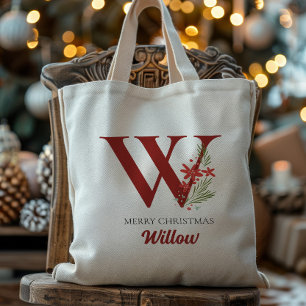Bolso De Tela Presente de Navidad de Monograma Personalizado