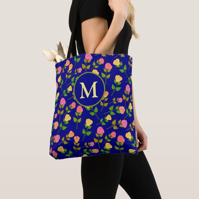 Bolso De Tela Pretty Blue Rose Pattern Monogram (Detalle)