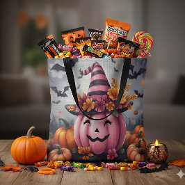 Bolso De Tela Pretty Pink Halloween Pumpkin Jack-o-lantern
