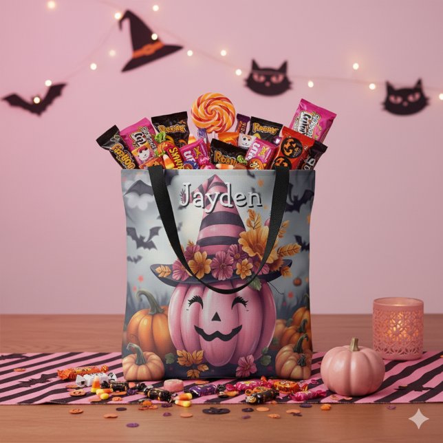 Bolso De Tela Pretty Pink Halloween Pumpkin Personalized (Subido por el creador)