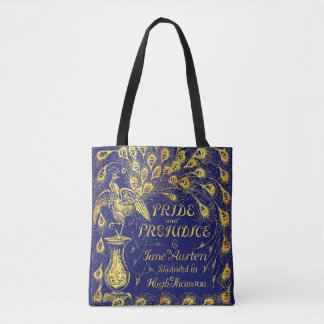 Bolso De Tela Pride and Prejudice Blue Gold Peacock Book Cover