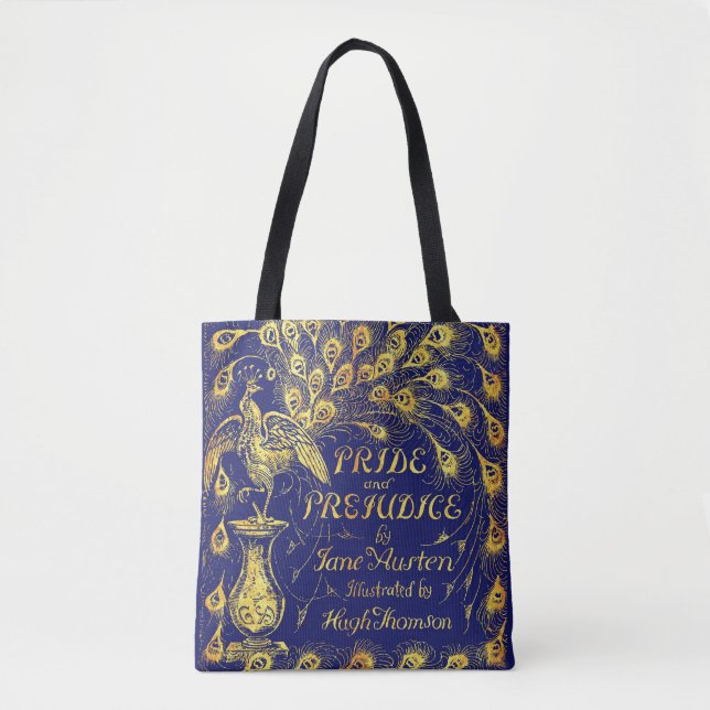 Bolso De Tela Pride and Prejudice Blue Gold Peacock Book Cover (Anverso)
