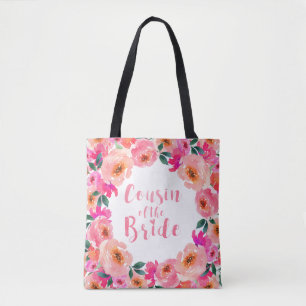 Bolso De Tela Prima de la Novia Rosa Acuarela Floral Boda
