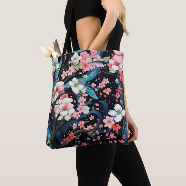 Bolso De Tela Primavera de flores rosadas florecientes (Detalle)