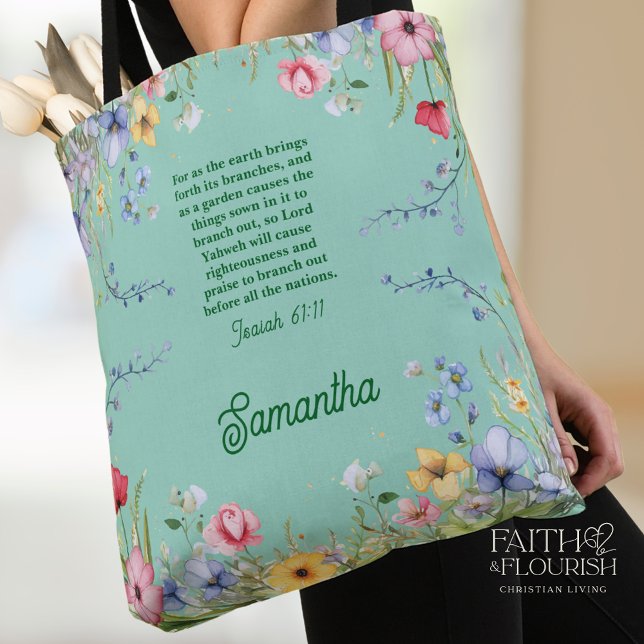 Bolso De Tela Primavera Flor silvestre Jardín Biblia Verse Perso (Subido por el creador)