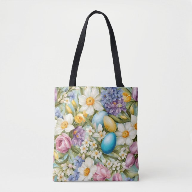 Bolso De Tela Primavera. Narciso, jacintos, tulipanes, huevos de (Anverso)