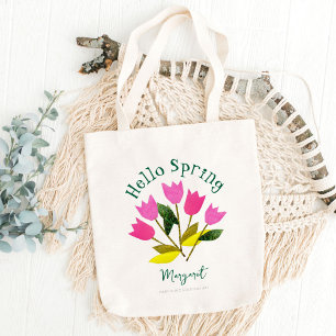 Bolso De Tela Primavera personalizada Retro Hello Spring Cute