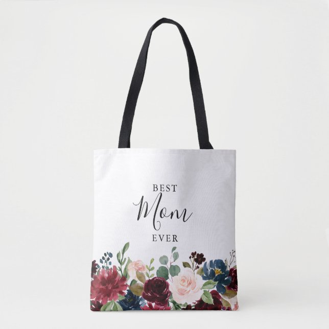 Bolso De Tela Primavera Rustica caligrafía de Borgoña mejor mamá (Anverso)