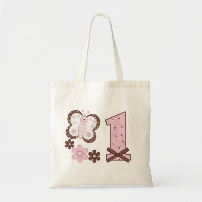 Bolso De Tela Primer cumpleaños de mariposa rosa (Frente)