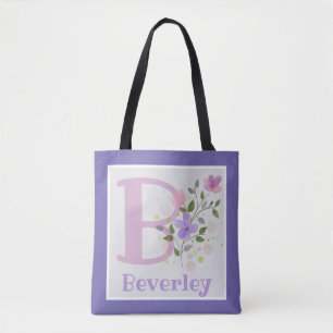Bolso De Tela Primer nombre inicial más Beverley con flores