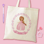 Bolso De Tela Princesa<br><div class="desc">Una princesa rosa linda con una bolsa con un borde floral. Personalízalo con tu nombre. Un divertido favor de fiesta para una fiesta de cumpleaños de la princesa chica. Diseñado para ti por Blackberry Boulevard.</div>