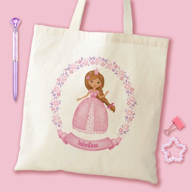 Bolso De Tela Princesa (A cute pink Princess tote bag. Personalzie it withyour girls name.)