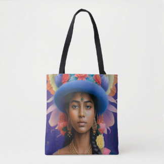 Bolso De Tela Princesa asiática con gran gorra azul