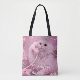 Bolso De Tela Princesa Glamurosa Gato Usando Teléfono