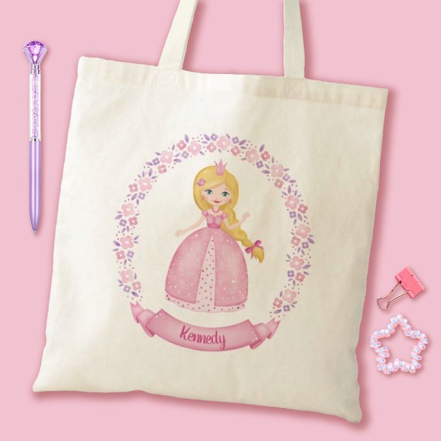 Bolso De Tela Princesa rosa (A cute Pink Princess Tote bag. Personalize it with your girls name for a special gift.)