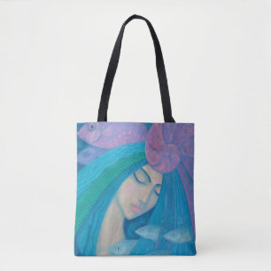 Bolso De Tela Princesa Sirena, fantasía submarina, azul rosado