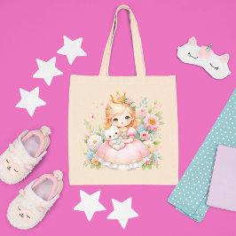 Bolso De Tela Princesa y oso encantados - Nombre del Personaliza