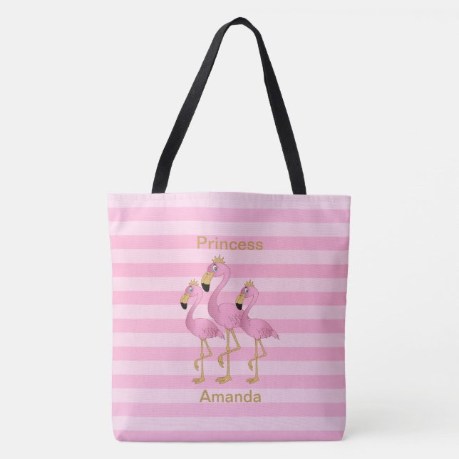 Bolso De Tela Princess Pink Flamingos - Personalize (Anverso)