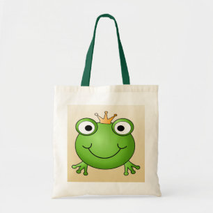 Bolso De Tela Príncipe de la rana. Rana sonriente con una coron