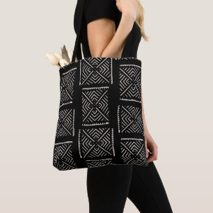 Bolso De Tela Printed Mud Cloth XL Diamonds Black Tote Bag