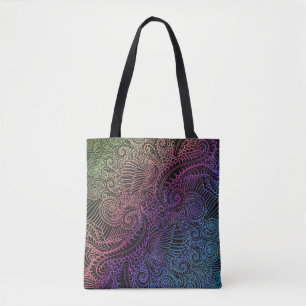Bolso De Tela Prismatic Swirl Arte de plumas fractales arcoiri