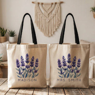 Bolso De Tela Profesor   Acuarela Floral Lavanda Nombre Nupcial