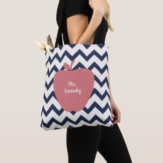 Bolso De Tela Profesor coralino de Chevron Apple de la marina de