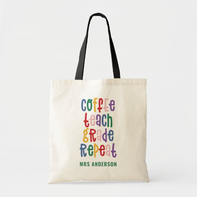 Bolso De Tela Profesor de café, enseñanza, grado, repetición de  (Frente)