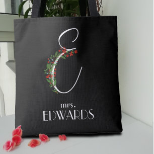 Bolso De Tela Profesor de monograma E de acuarela rústica