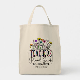 Bolso De Tela Profesor dice nombre personalizado de flor moderna