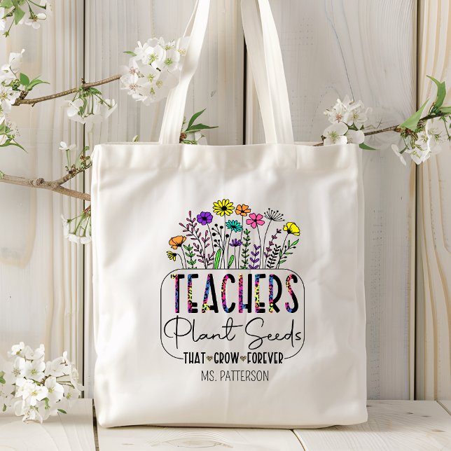 Bolso De Tela Profesor dice nombre personalizado de flor moderna (Subido por el creador)