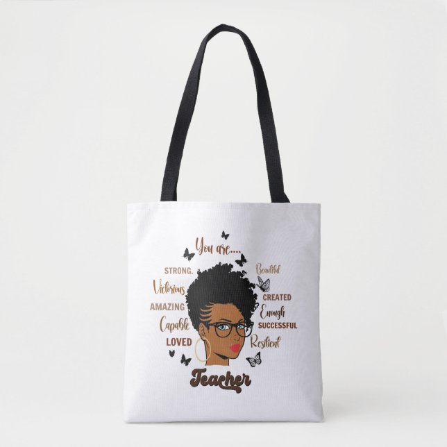 Bolso De Tela Profesora afroamericana de negro (Anverso)