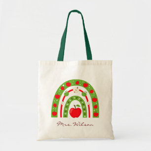 Bolso De Tela Profesora personalizada de arco iris de Apple roja