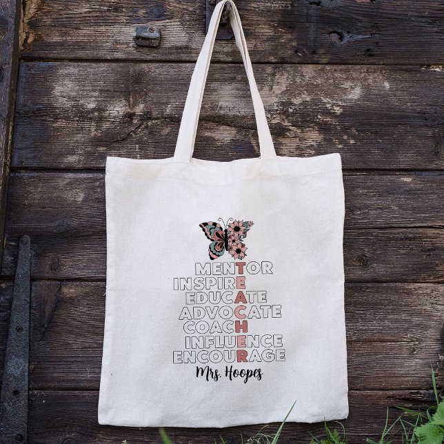 Bolso De Tela Profesora personalizada de mariposa floral con est (Subido por el creador)