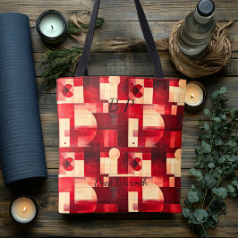 Bolso De Tela Profundo Calor Abstracto – Geométrico Rojo, Crema,