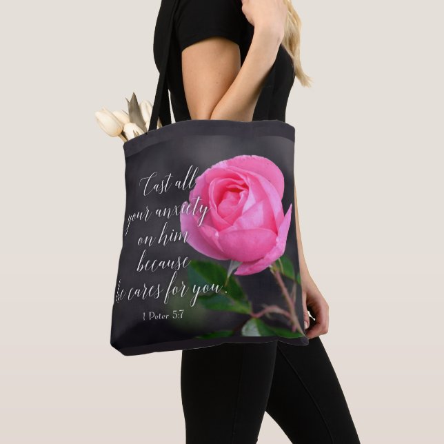 Bolso De Tela Pronuncien toda su ansiedad Biblia Cristiana Verse (Detalle)