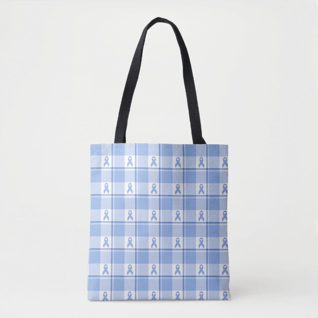 Bolso De Tela Prostate Cancer Awareness Plaid Light Blue Ribbon (Anverso)