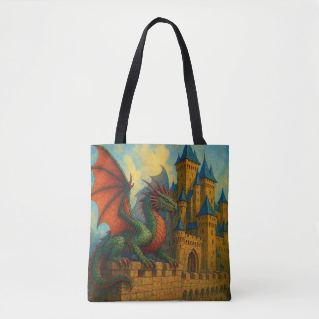 Bolso De Tela Protector del castillo del dragón medieval (Anverso)