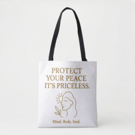 Bolso De Tela Protege tu paz — Cita minimalista de autocuidado