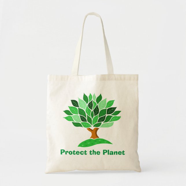Bolso De Tela Proteja el planeta. Diseño de árbol. (Frente)