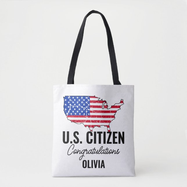 Bolso De Tela Proud New U.S. Citizen – American Map  (Anverso)