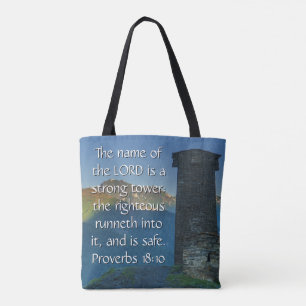 Bolso De Tela Proverbios 18 Torre Fuerte2 Versículo de la Biblia