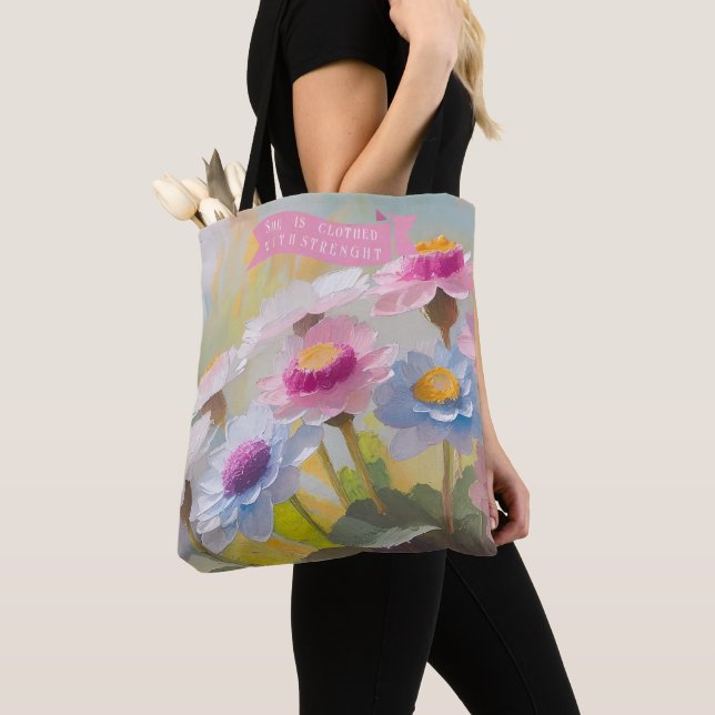Bolso De Tela Proverbios 31:25,La Biblia Cita Madres, Daisies (Detalle)