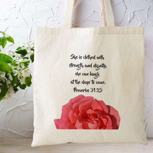 Bolso De Tela Proverbios 31:25 Personalizado Biblia contra Rosa (Subido por el creador)
