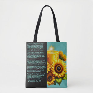 Bolso De Tela Proverbios 3 Versos De Biblia Con Vela De Girasol