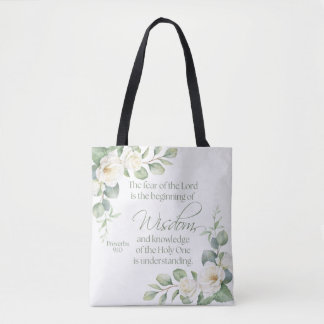 Bolso De Tela Proverbios 9:10 Eucalipto Rosas Blancas Salvia Ver