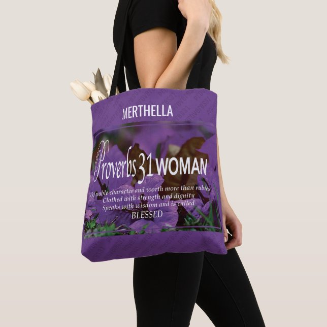 Bolso De Tela Proverbios morados 31 (Detalle)